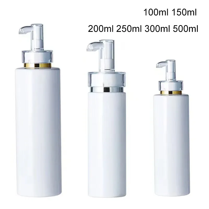 Robinets 10 pièces 100/150/200/250/300/500ml bouteille de pompe en plastique vide blanc clair Lotion shampooing conteneur cosmétique distributeurs de savon de salle de bains