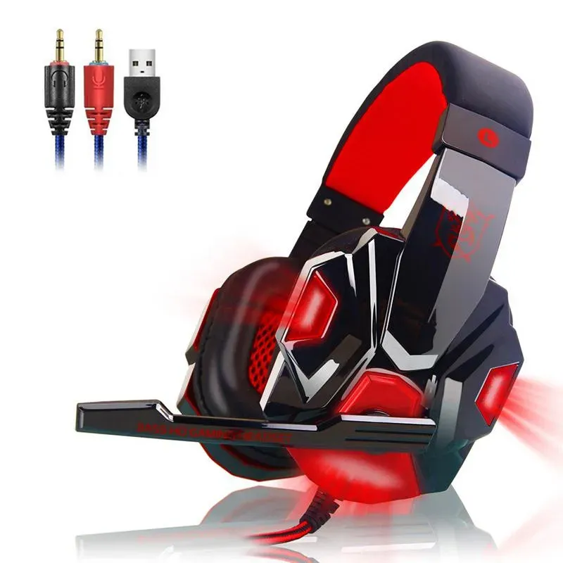 Casque/Casque 2,2 M Casque de jeu filaire PC Musique Écouteurs stéréo Casque avec micro Lumière LED pour ordinateur PS4 Gamer casque 3,5 mm