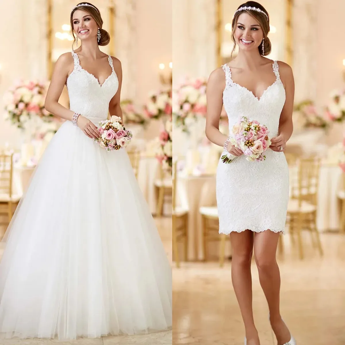 chinese dress ladies Convertible Short Wedding Dresses with Detachable Train 222187 – Viniodress main image 1