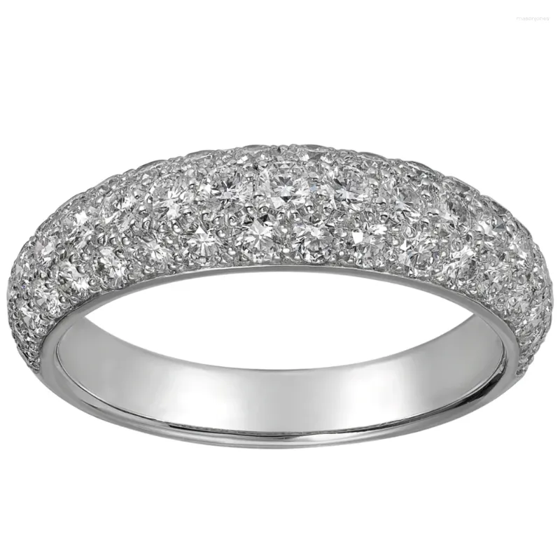 Cluster-Ringe 14K Au585 Weißgold Ring Frauen Hochzeitstag Verlobungsfeier 3 Reihen runder Moissanit-Diamant Elegant Trendy Niedlich