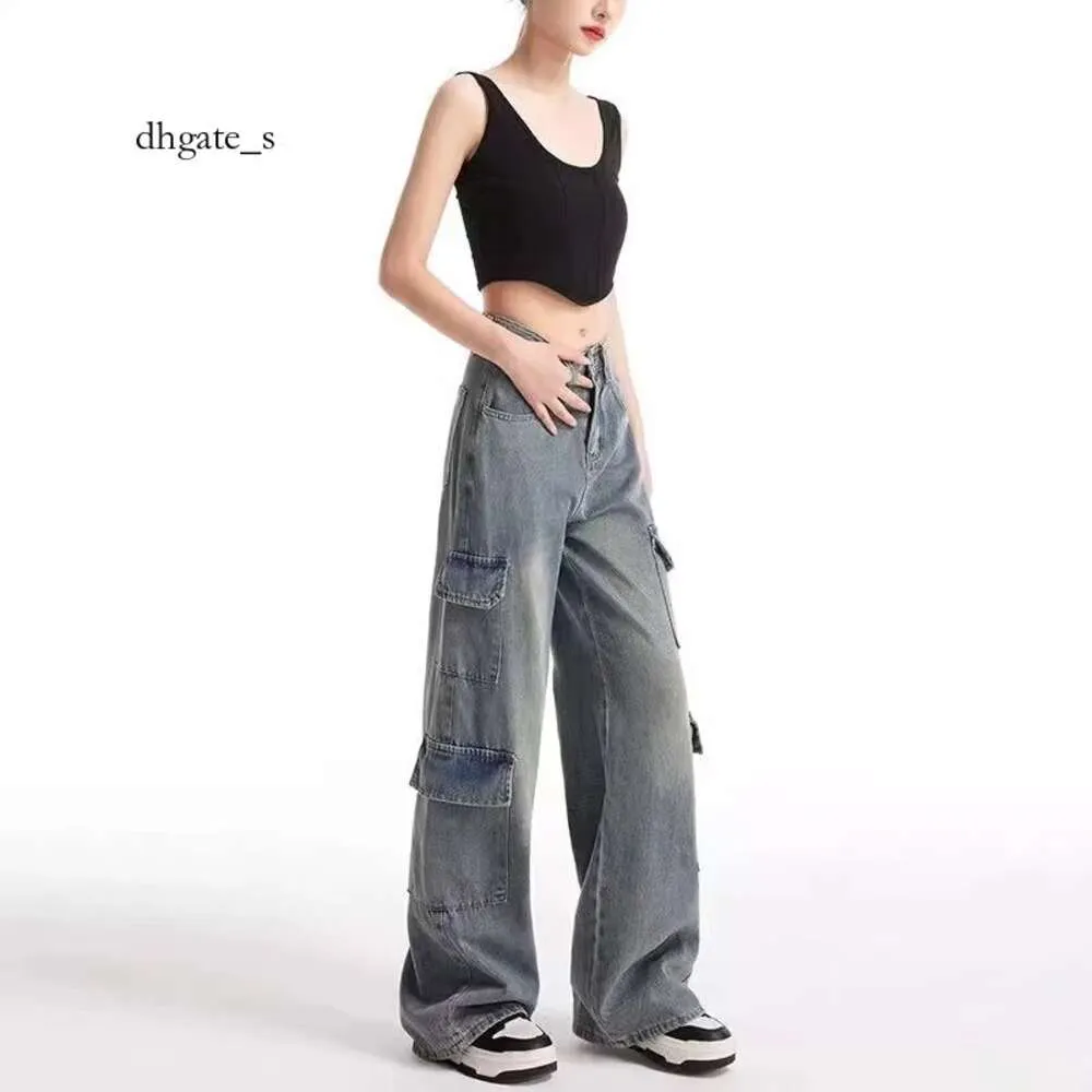 Jeans de travail américains pour femmes en automne et en hiver, nouveau pantalon ample taille haute amincissant droit à jambes larges, pantalon longueur au sol