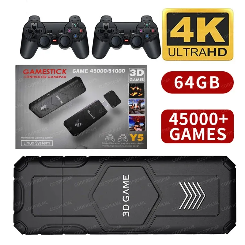 Konsole Y5 Konsola gier wideo 2.4G podwójna bezprzewodowa gra Game Stick 4K 50000 Gry 128 GB Gry retro na prezent świąteczny PS1/GBA