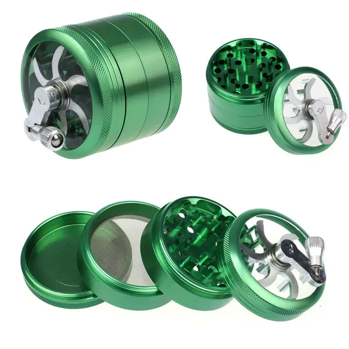 Zinc Alloy sawtooth grinder with handle rolling pollen hand-cranking 63mm Tobacco Grinder Smoke Grinders 4 laye smoking