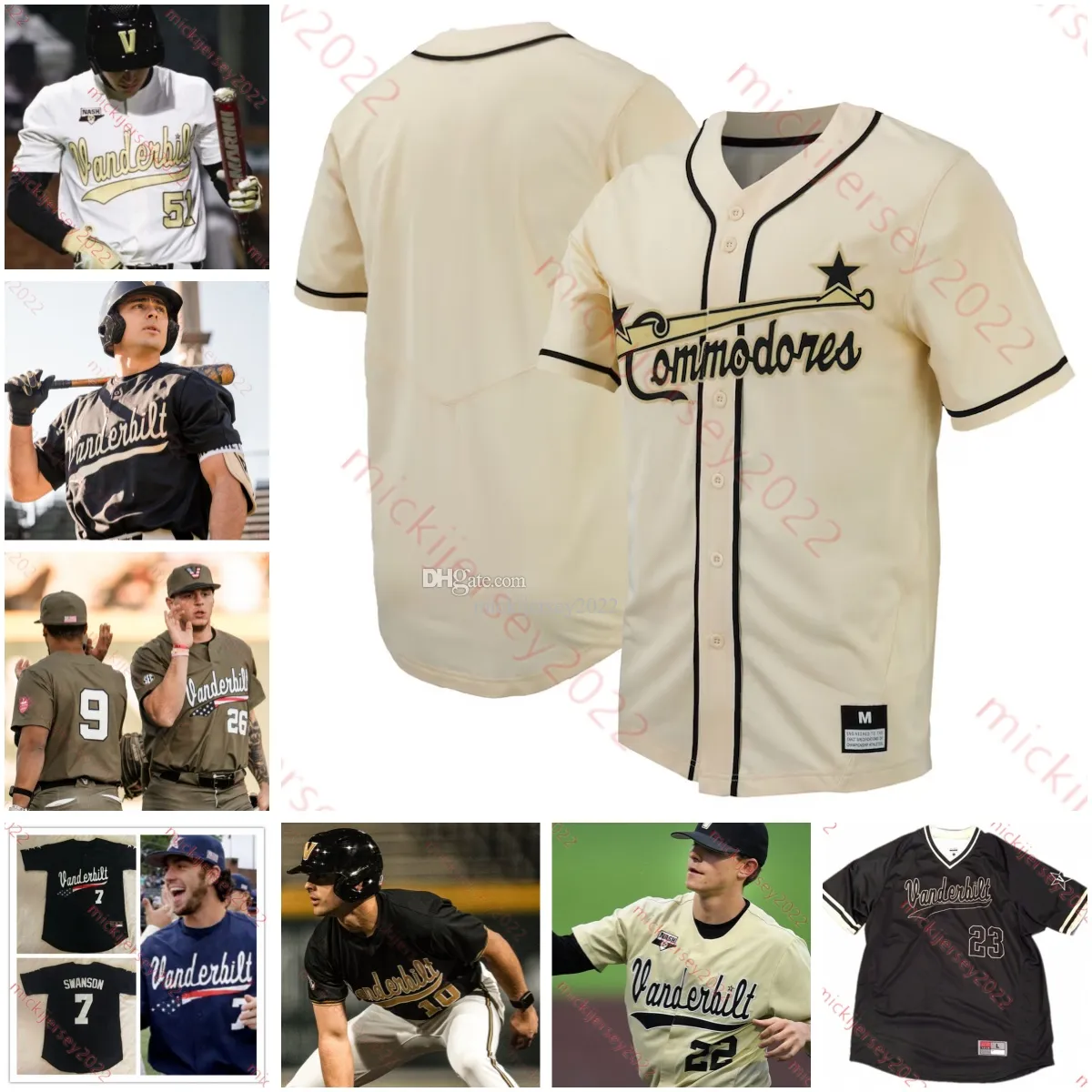 Carter Holton Bryan Reynolds Maglia da baseball Vanderbilt Tate Kolwyck Chris McElvain Jack Bulger Devin Futrell Patrick Reilly Maglia personalizzata Vanderbilt Commodores