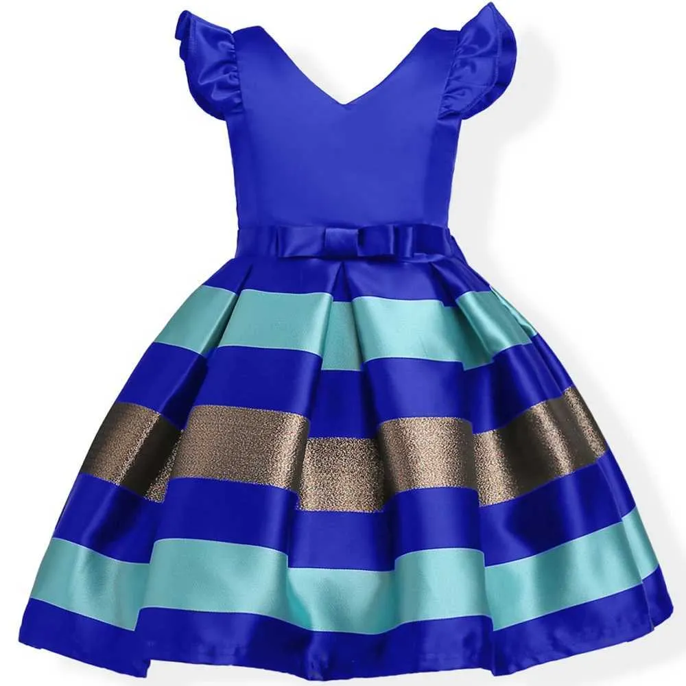 Girl's Dresses New Girls Striped Small Flying Sleeve Bow Knot Colored Dress Birthday Party Wedding Flower Boy Sweet and Cute DressL2402