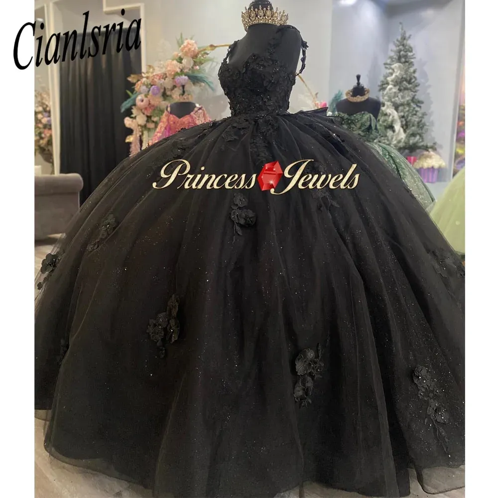 Schwarze Quinceanera-Kleider 2024 Prinzessin Sweet 15 Jahre Mädchen-Geburtstagsparty-Kleider mit Applikationen Vestidos De Quinceanera