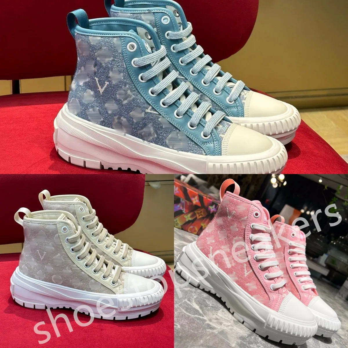 2024 New Designer Squad Scarpe casual di marca da donna e da uomo High-Top Rosa Bianco Blu Tela di cotone Boot Luxury Chunky Platform Sneakers Taglia 35-41