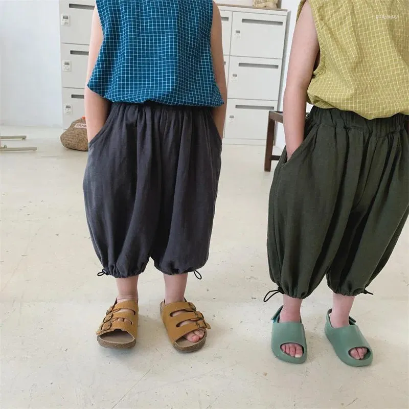 Shorts calças com cordão liso verão moda bebê meninas meninos solto elástico de cintura alta crianças calças para 1-8 anos