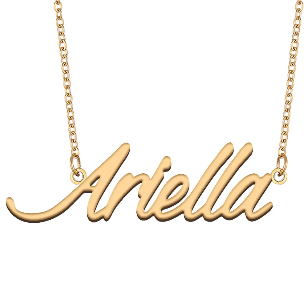 Ожерелье с именем Ariella, позолоченное 18 К, персонализированное ювелирное изделие с именной табличкой из нержавеющей стали, подарок на день рождения для девочек, дети, лучшие друзья