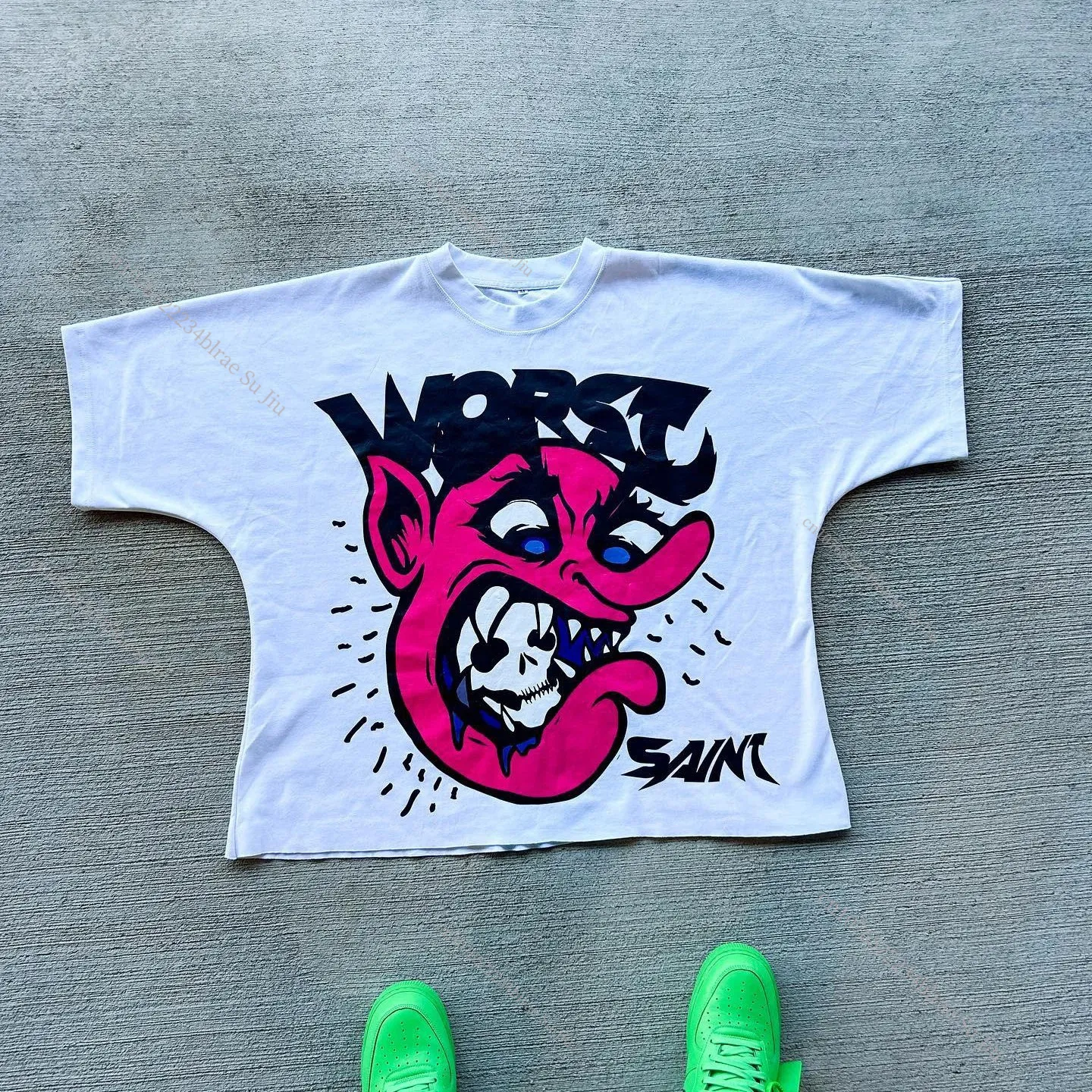 Férfi pólók, Kdis Little Devil Graffiti Hip Hop Nyomtatott Utcai Rövid Ujjú Póló Férfi Női Nyári Retro_voghion.com
