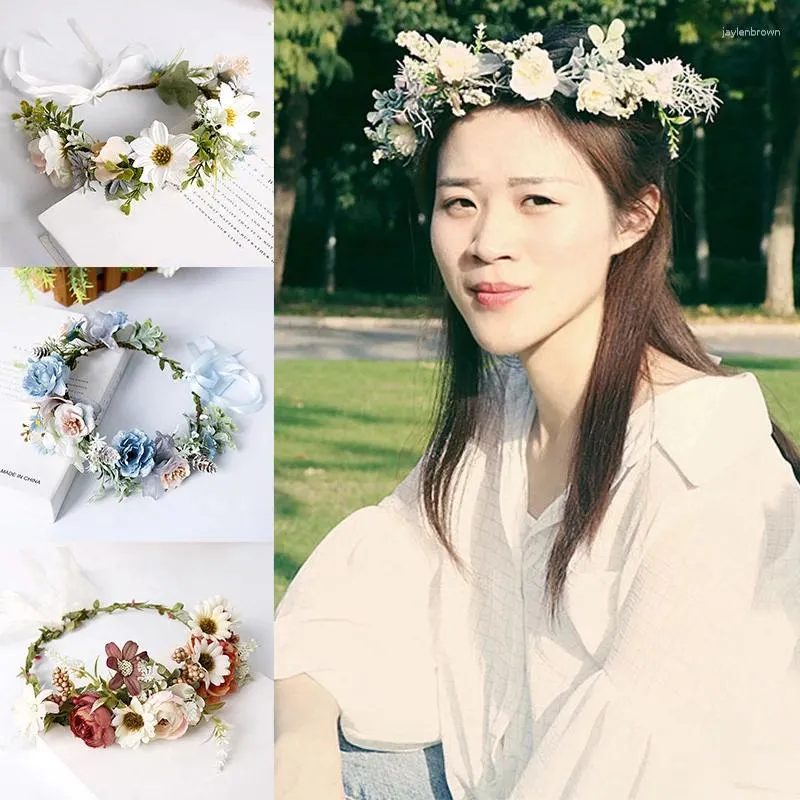 Headpieces Bohemian Girl Bridal Flower Wreath Headband Headpiece Elegant Bride Garland Head Hoop Headdress Wedding Jewets Hair Accessories