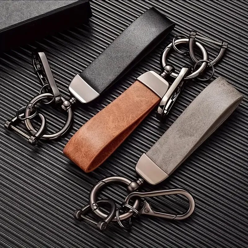 Creative Simple Keychain Pendant Cool Key Chain Ring Hand Rope Bag Ornament High-end Fashion Retro Crazy Horse Leather Keychain Hanging Buckle