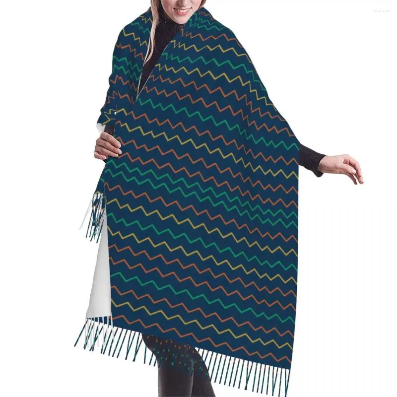 Scarves Pattern Colorful Zigzag Tassel Scarf Women Soft Bohemian Modern Geometric Shawl Wrap Lady Winter Fashion Versatile