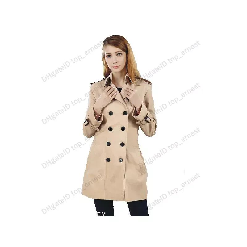 Modedesigner kvinnor England Middle Long Trench Coat Black Double Breasted Belt Slim High Quality Jacket Fit plus Size Lady Trench Coats Elegant 4 Color S-XXL