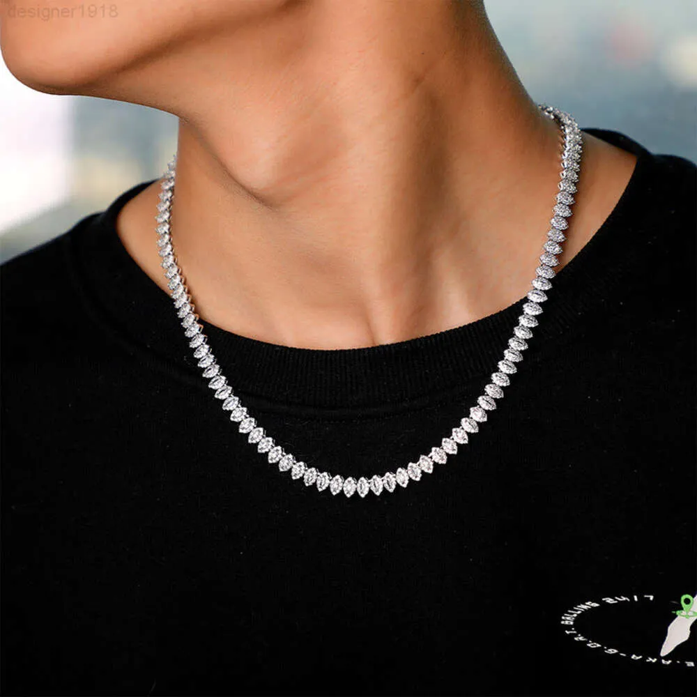 2-6,5 mm Marquise Shape Moissanite Tennis Chain White Gold Plated 925 Sterling Silver Necklace