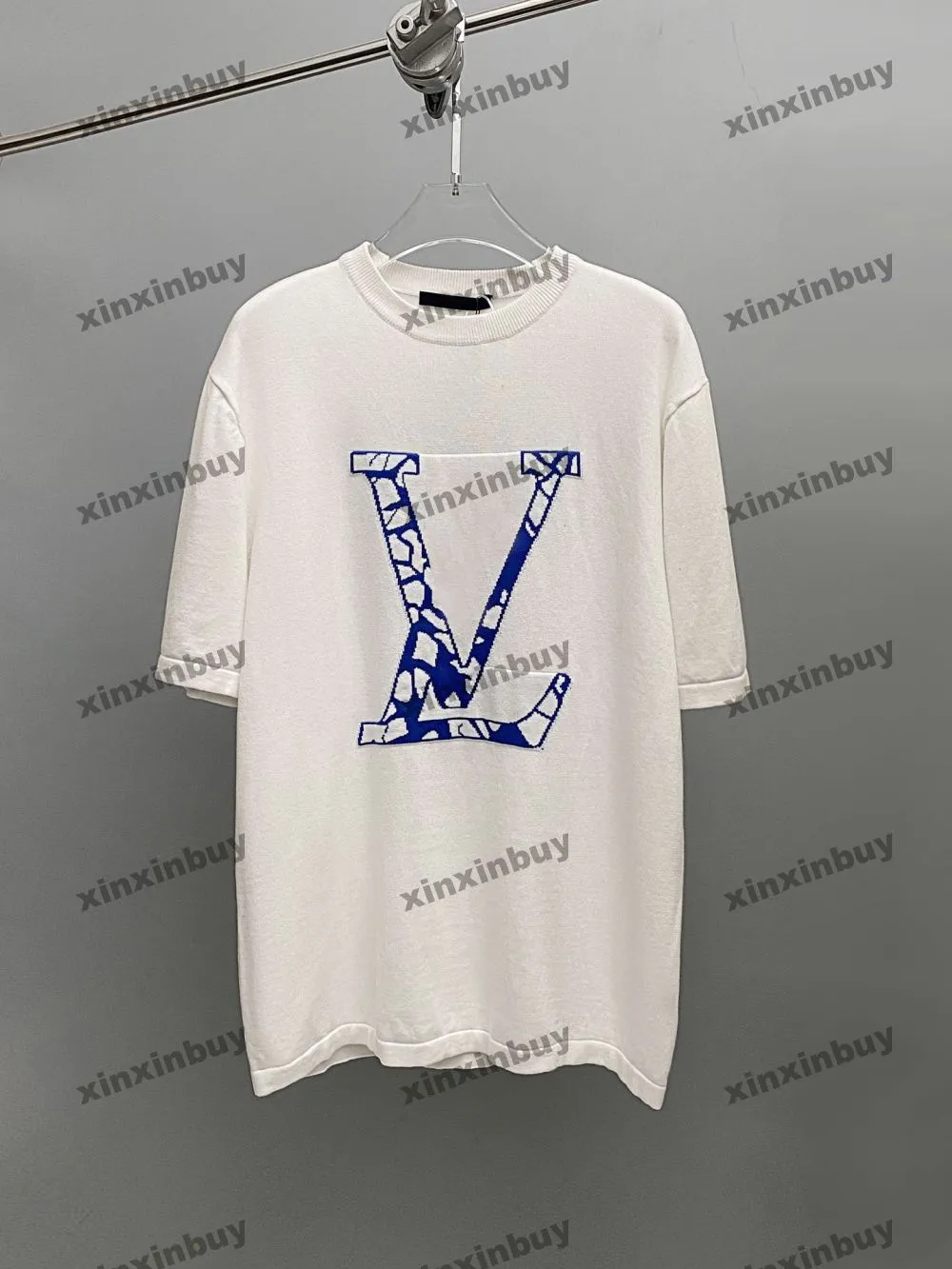 Xinxinbuy Men designer tee t shirt 2024 Ski jacquard stickat tyg lapel kort ärm bomullskvinnor grå svart vit s-3xl