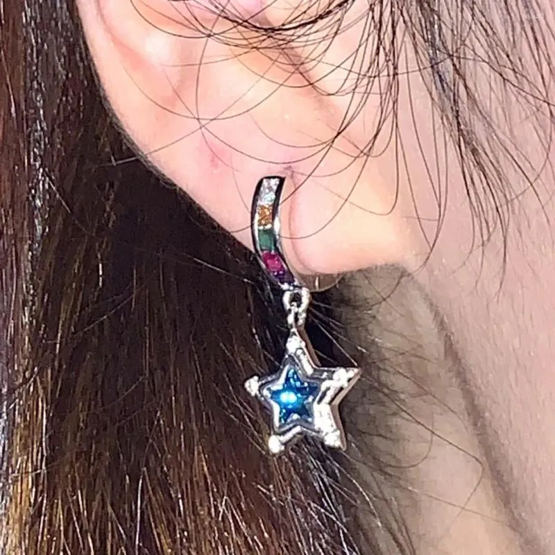 Brincos pendurados azul pentagrama haoshi orelha fivela feminino colorido delicado doce legal único picante menina pequeno design earnail
