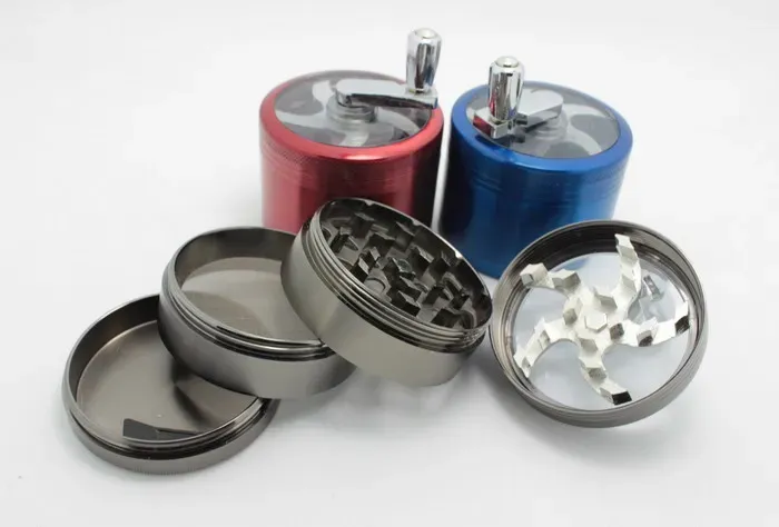 Zinc Alloy sawtooth grinder with handle rolling pollen hand-cranking 63mm Tobacco Grinder Smoke Grinders 4 laye smoking