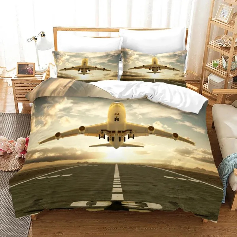 Ensembles de literie Housse de couette avion Aviation avion ciel polyester pour enfants adolescents nuages bleus et blancs décorations de chambre