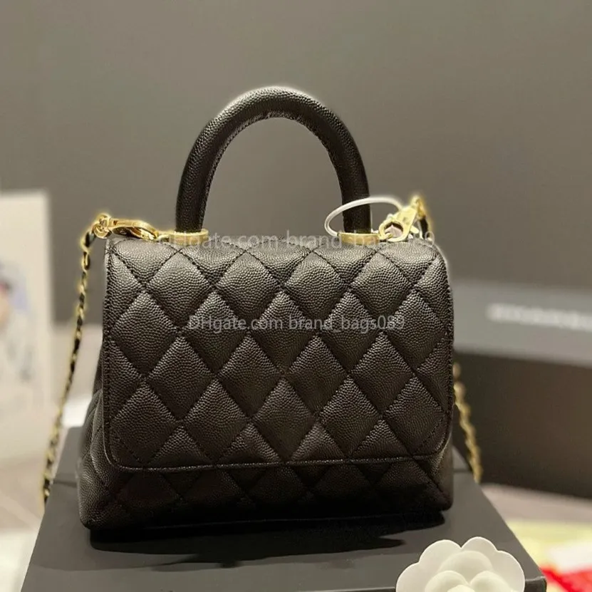 Collezione 2022p Francia Borsa da donna mini Borsa in pelle di caviale trapuntata Pelle di vitello Vera pelle Hardware in metallo dorato Catena Matelasse S213P