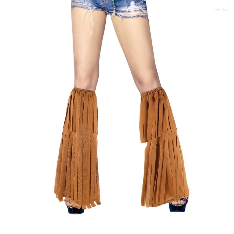 Women Socken 652f Frauen Hippie Fringe -Stiefelabdeckungen Brown Kostümzubehör 60er 70er Quasten Lange Geschenke