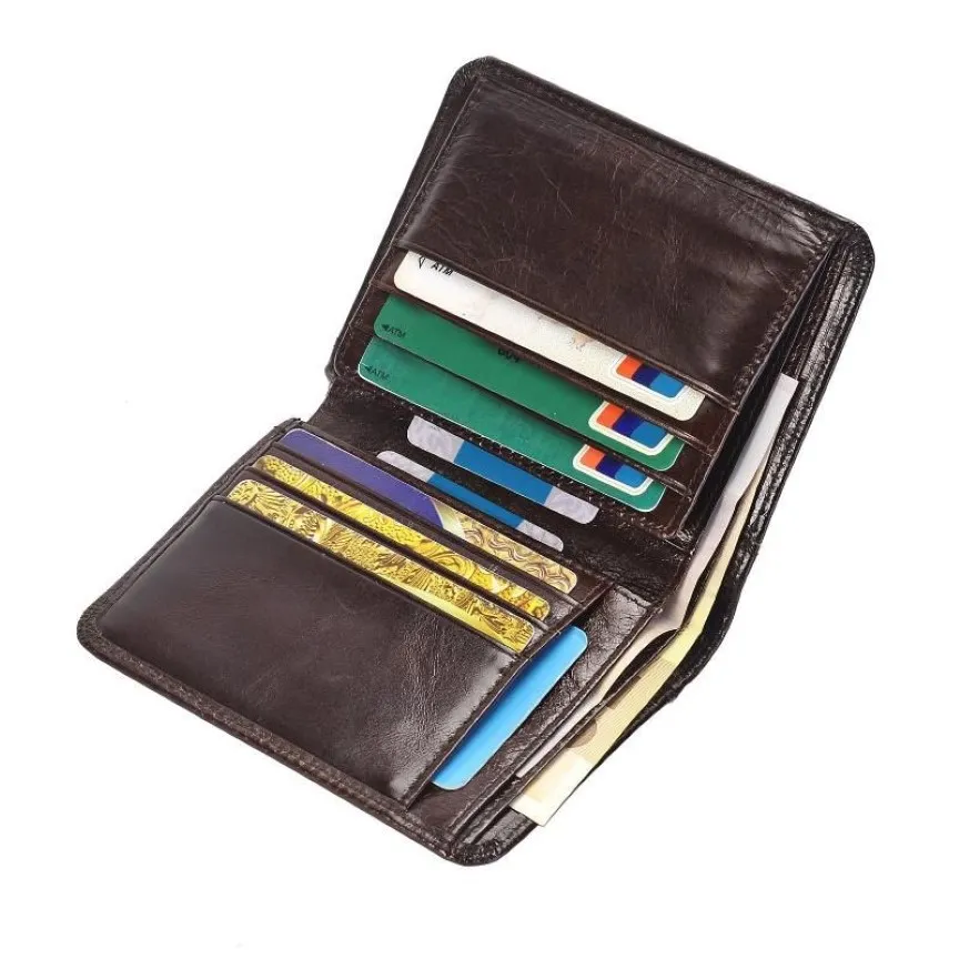 Plånböcker äkta läder män kort trifold plånbok multi slots innehavare manlig koppling vintage handväska pengar väskor2933