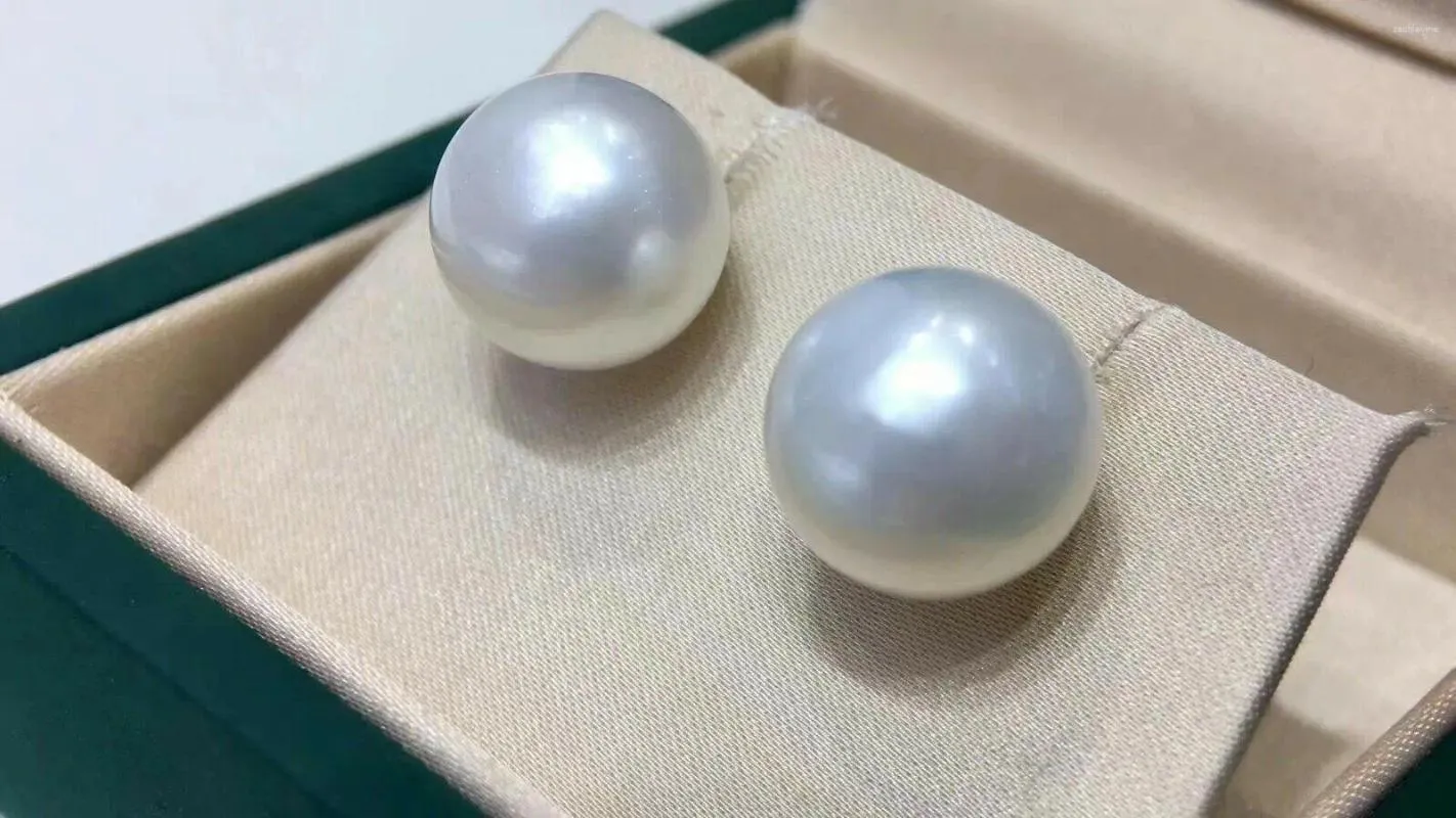 Dangle Earrings Classic Pair Of 11-12mm South Sea Round White Pearl Stud Earring 18k