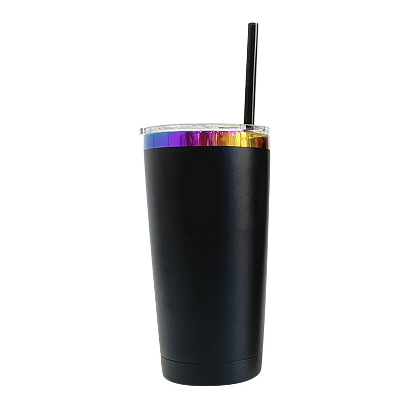 20oz Rainbow Base mugs Powder Coated Tumbler Stainless Steel Tumbler Beer Coffee Mugs with Lid Electroplated cup