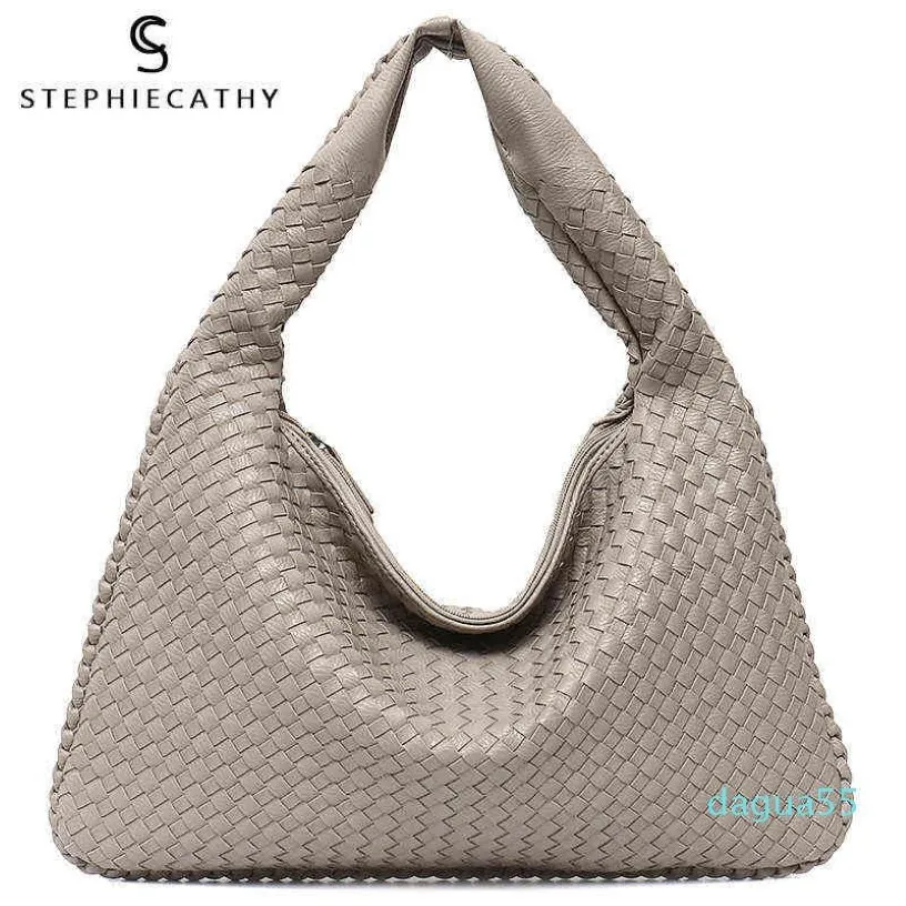 SC Brand New Borsa Hobo in pelle vegana intrecciata a mano Borsa femminile casual Borsa a tracolla da donna con cerniera patchwork di grande capacità C06022086