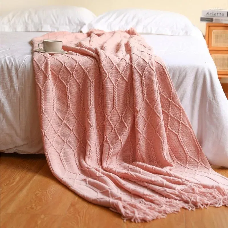 담요 니트 담요 단색 와플 엠보싱 소파 침대를위한 북유럽 장식 덩어리 니트 격자 무늬