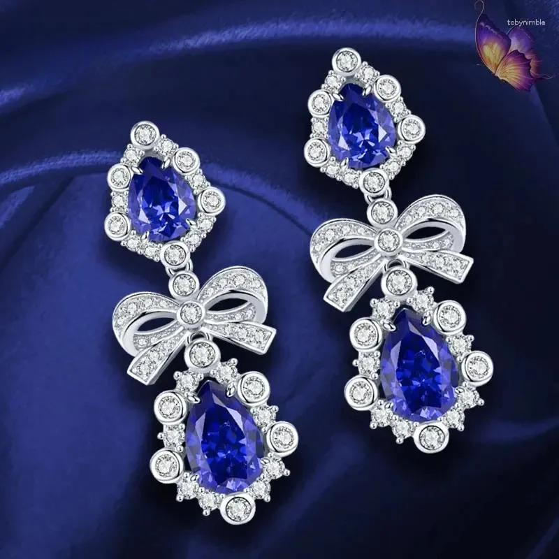 Boucles d'oreilles Gaodingtan trois trésors bleus goutte d'eau S925 en argent sterling serti de bijoux de fiançailles en diamant à haute teneur en carbone