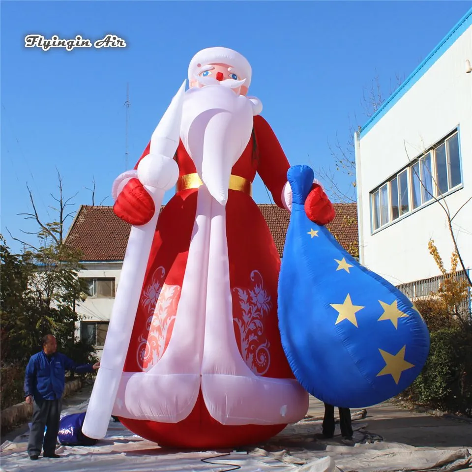 wholesale 6 m 19,7 Fuß hohe Weihnachtsdekorationen für den Außenbereich, riesiger aufblasbarer Weihnachtsmann, 3 m/6 m hoch, Weihnachtsfigur, aufblasbarer Nikolaus mit einer Geschenktüte für den Park