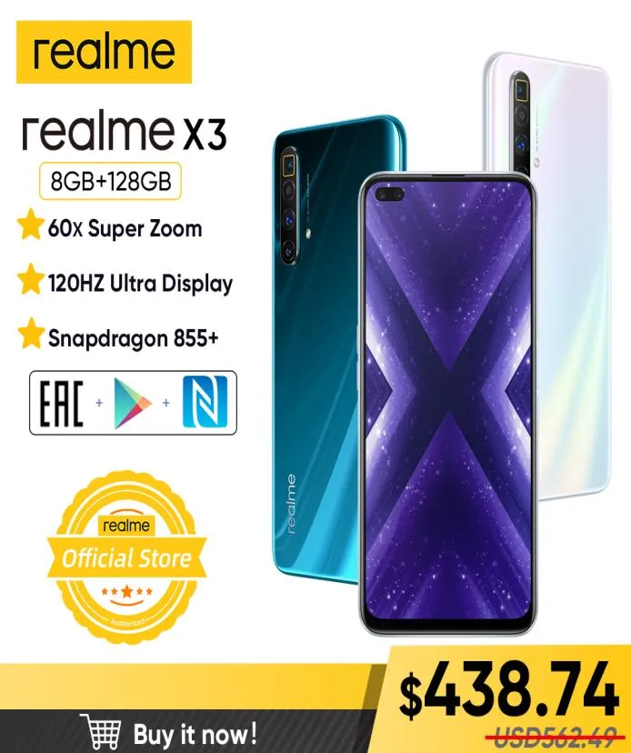 Realme X3携帯電話64MP 60x Superzoom 120HzディスプレイSnapdragon 855 8GB 128GBスマートフォン6 Pro電話V51929126