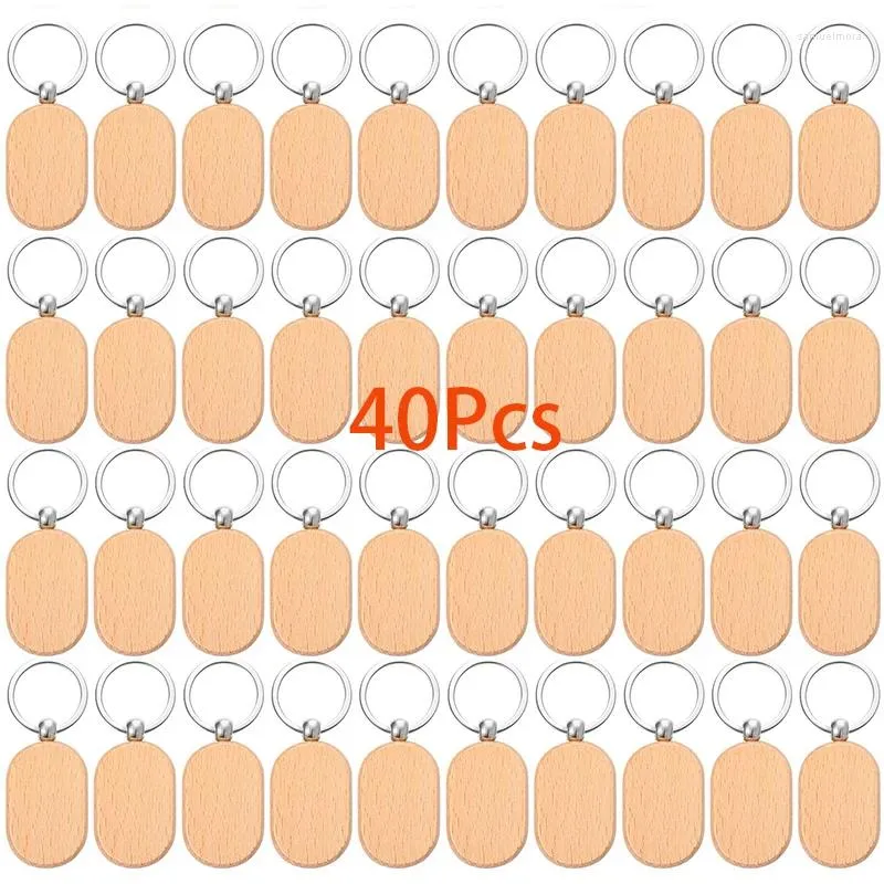 キーチェーン40pcsウッドキーチェーン空白木製未完成のブランクキーリングキータグdiyギフト用キーリング