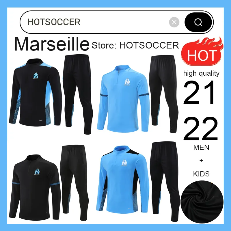 21/22 kids men soccer tracksuits MILIK PAYET MarseilleS survetement fottball Training suit veste maillot de foot Olympique OM tracksuit football jogging kit