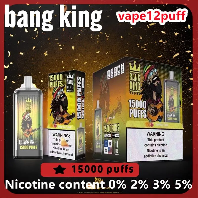 Bang King 15000 jednorazowe e-papierosy, oryginalny najlepiej sprzedający się Vape wstępnie naładowany 650 MAHPOD Bateria Rolka 25 ml Puff 15000 e-papieros, zawartość nikotyny 0% 2% 3% 5%