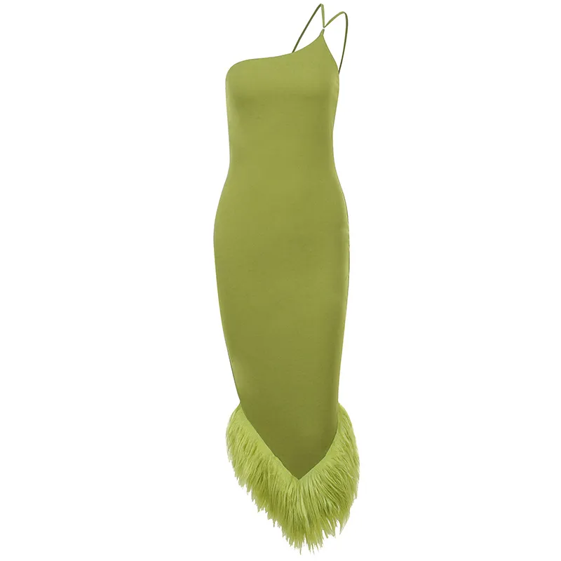 Green Knitted Cocktail Dress with Feather Embellishments and Zipper Back  Halter Neck Midi from Dhgate Cocktail Dresses - price 23.87
