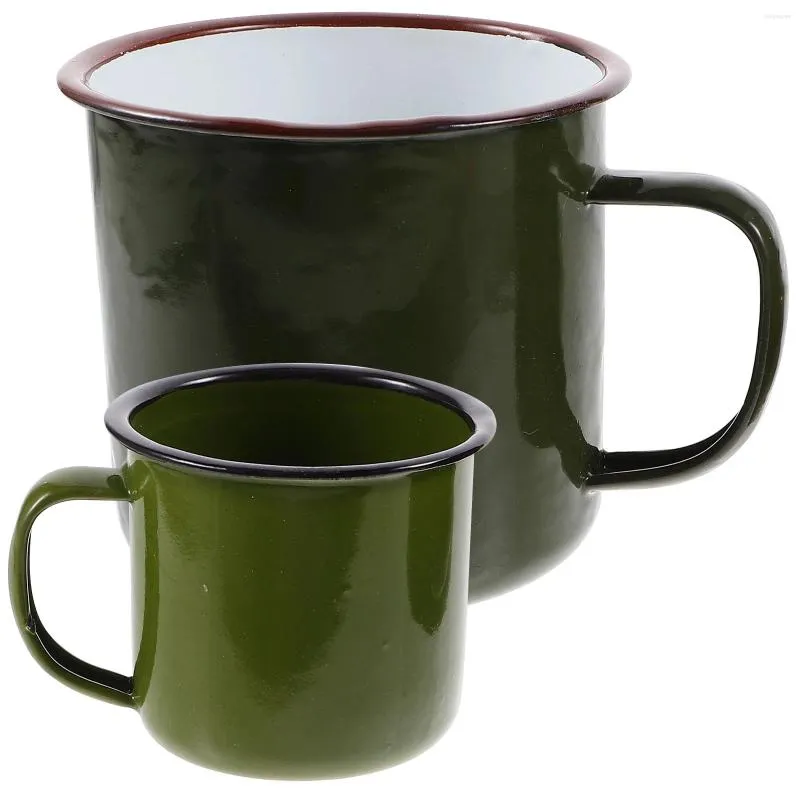 Vinglas 2 PCS Army Green Emamel Mugg Cups Drinking Mugs Coffee Lids Hushåll Vintage Multianal Pee Storage Set