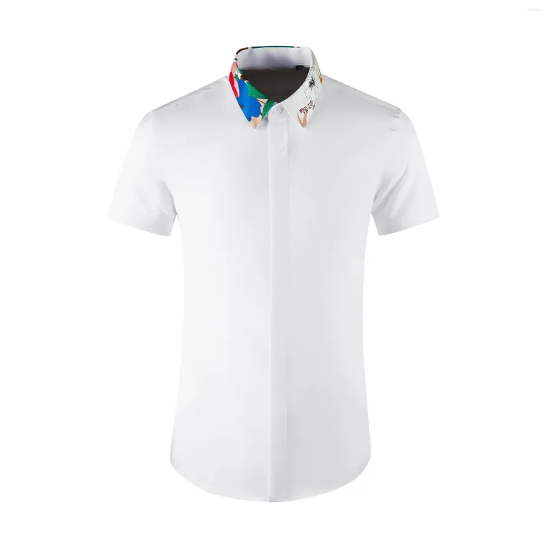 Chemises décontractées pour hommes de haute qualité bijoux de luxe motif de broderie coton homme porter des vêtements à manches longues blanc blanc