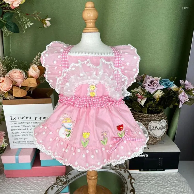 Dog Apparel Cotton Handmade Pink Pet Dresses 2024 Korean Flower Print Princess Dress For Small Medium Puppy Clothes