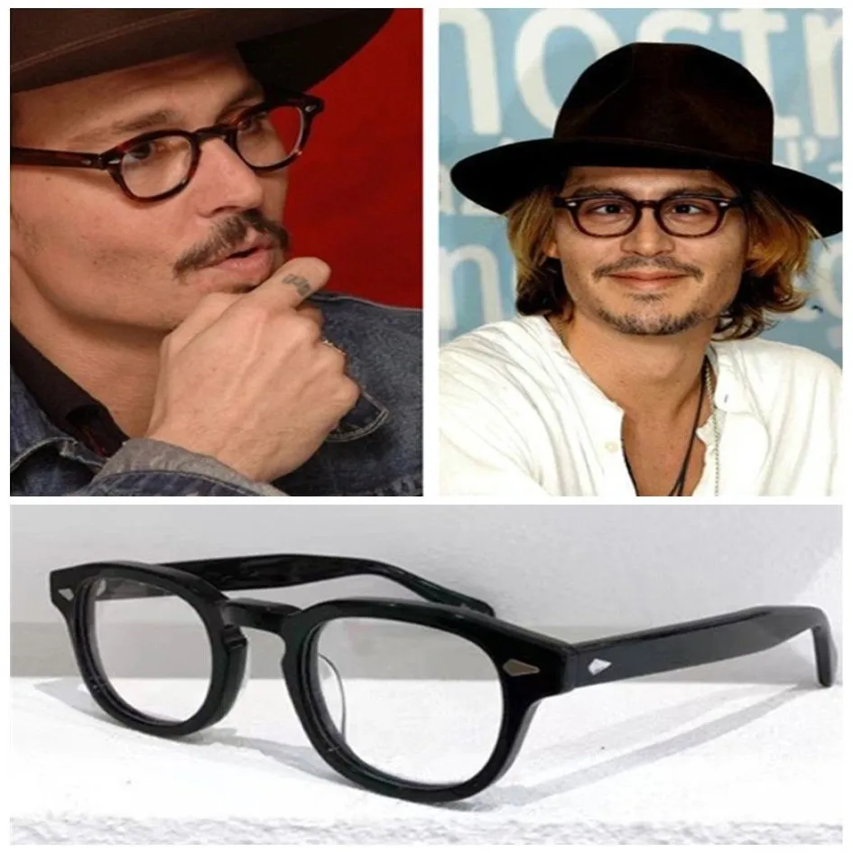 Flerfärgad Johnny Depp Retro-Vintage Solglasögon Frame Plain Glasses Cart-Carvd 49 46 44 Importerad Plank Round FullRim för recept231m