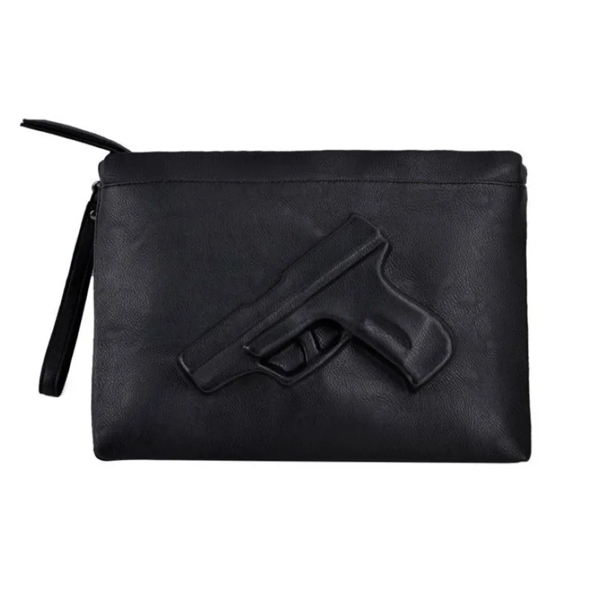 Sacs de messager pour femmes uniques 3D Print Gun Bag Designer Pistolet Sac à main Noir Mode Sac à bandoulière Jour Enveloppe Embrayages avec Strap182P