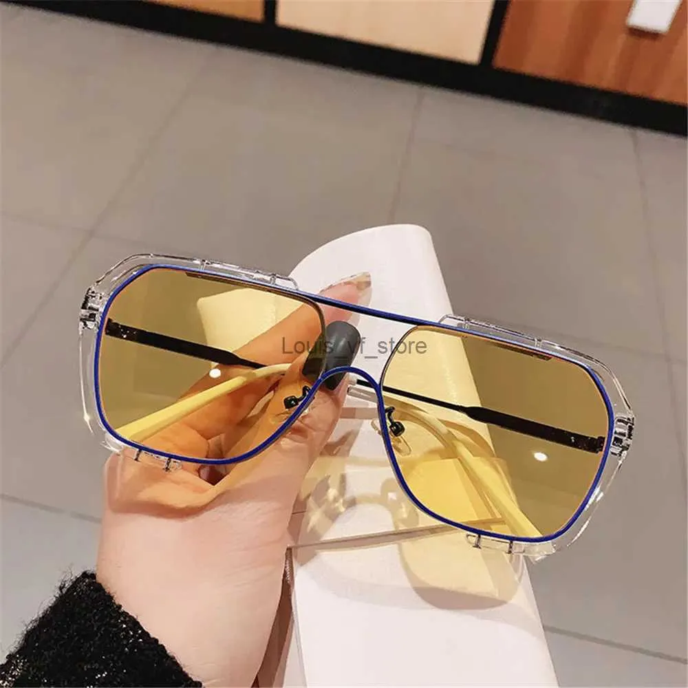 Sunglasses MAYTEN Vintage Large Frame Square Women Sunglasses One-piece Female Retro ins Yellow Sun Glasses 2021 Men Driving UV400 Eyewear H24223