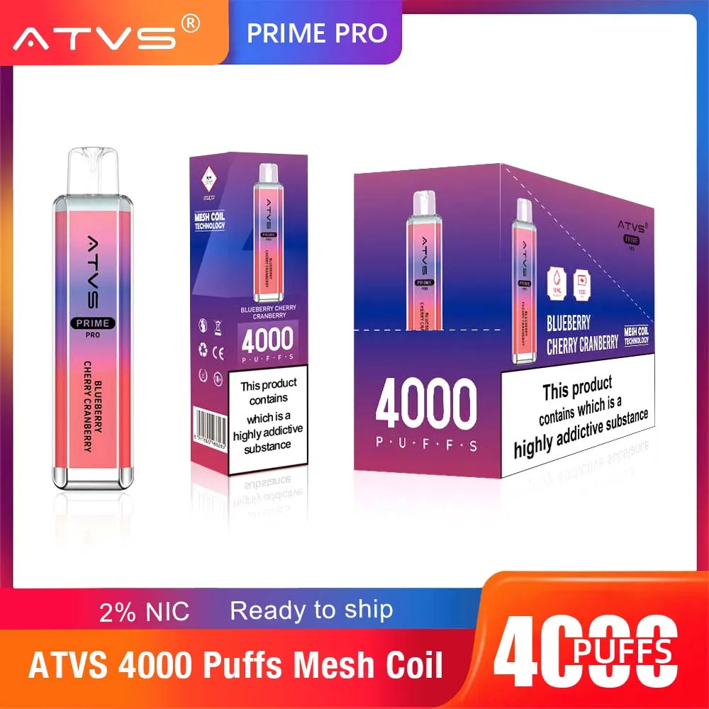 100 % Original E-Zigarette ATVS Einweg-Vape, vorgefüllt, 10 ml Pod, 4000 Puffs, 1500 mAh Mesh-Spule, nicht wiederaufladbare Einweg-Vapes