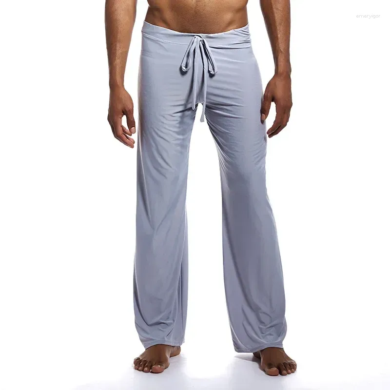 Pantalons de vêtements de nuit pour hommes mâle été confortable yoga cool salon cordon de serrage avec vêtements pyjamas de sommeil à la maison bas soyeux