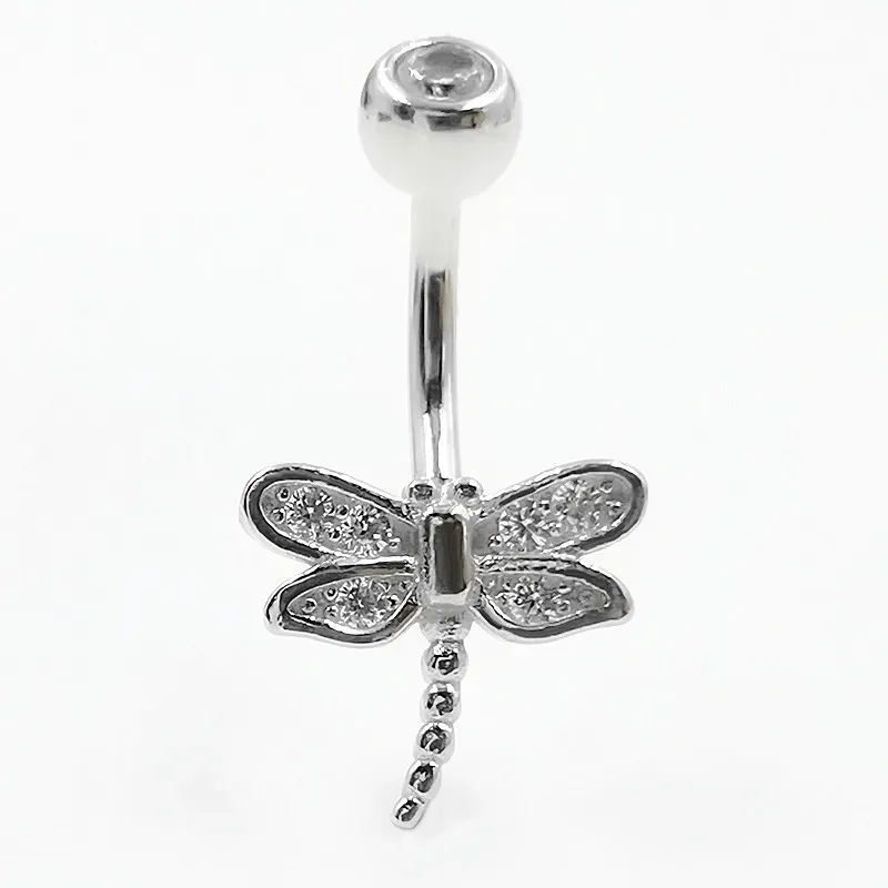 Chains 925 sterling silver navel piercing jewelry butterfly shape cubic zircon belly button ring