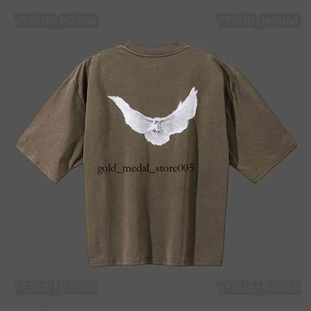 Designer Kanyes klassisches Wests-T-Shirt Three Party Joint Peace Dove bedrucktes Waschwasser kurze Ärmel High Street Herren- und Damen-Yzys-T-Shirts 152