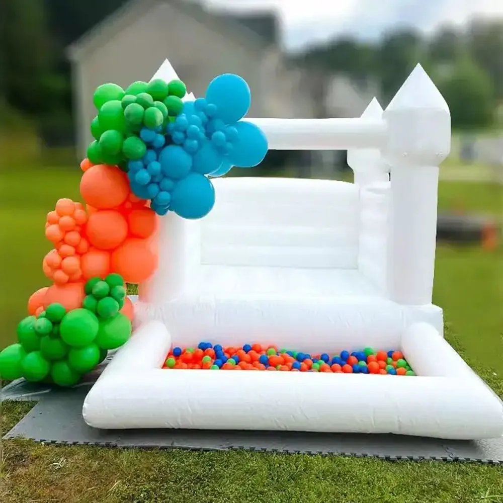 Toptan 4x4m (13.2x13.2ft) Full Pvc Mini Tellderder Beyaz Şişirilebilir Bulo House Kids Ticari Jumper Bouncer Düğün Bouncy Kalesi Parti Etkinliği için Top Çukur