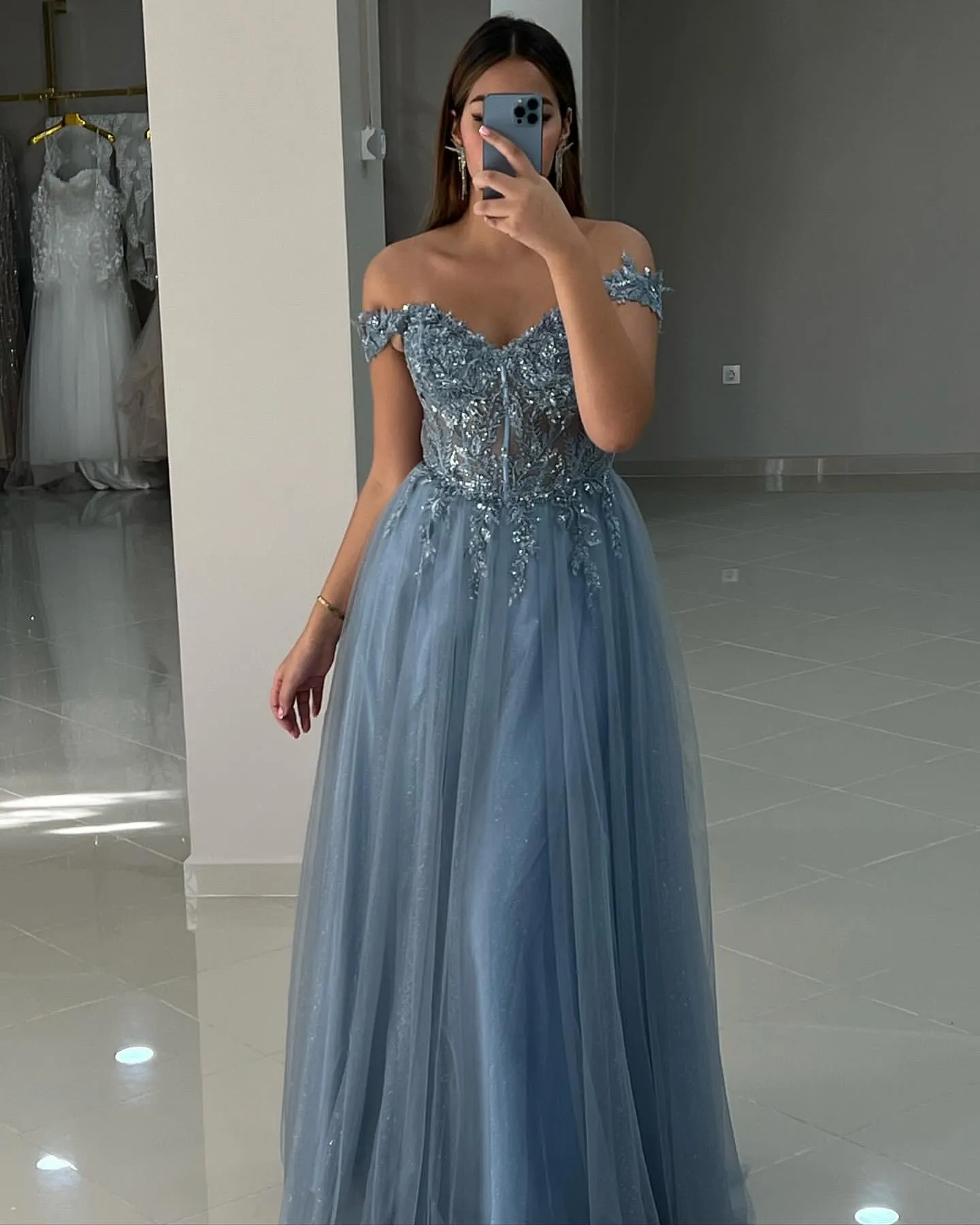 navy blue dress for baby girl 251P4144 A-line Sweetheart Sequins Long Prom Dress