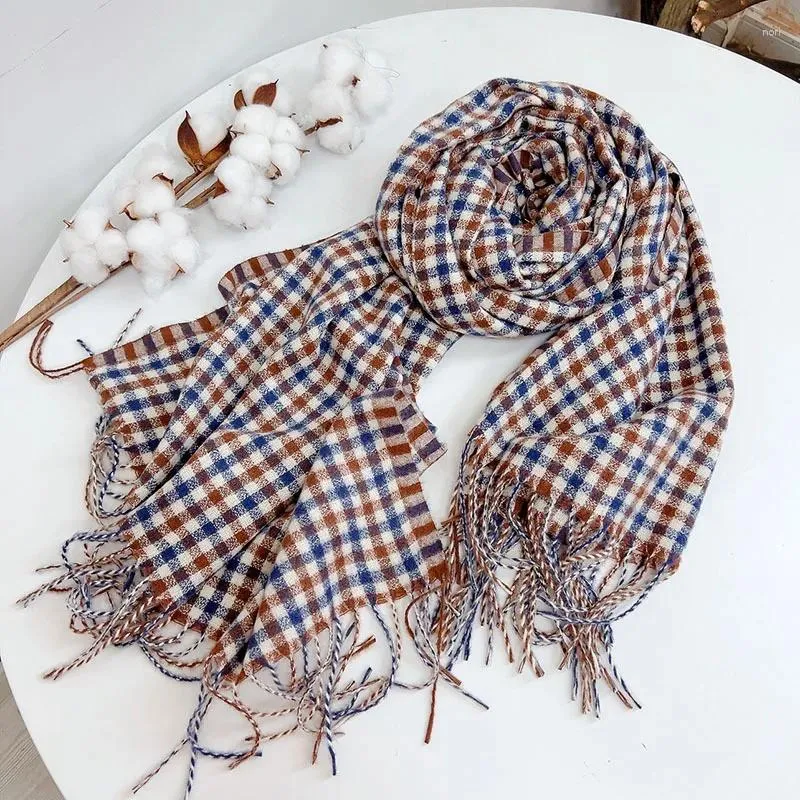 Halsdukar tjock varm vinter halsduk design tryck kvinnor imitation kashmir pashmina sjal lady wrap tassel stickade män foulard filt